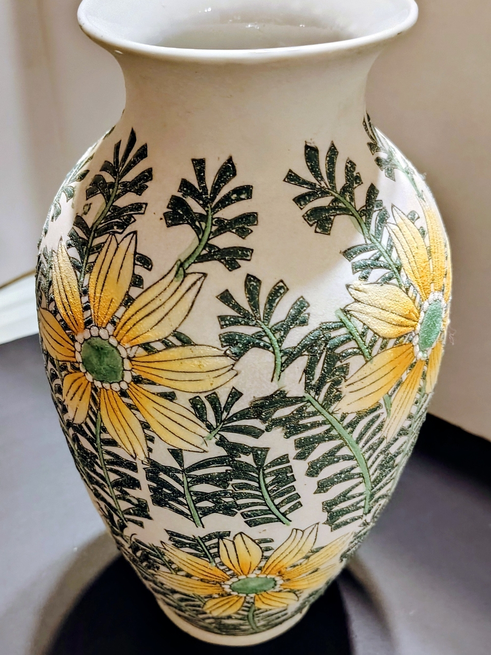 Pier 1 Textured Floral Ceramic Vase in Yellow and Green
